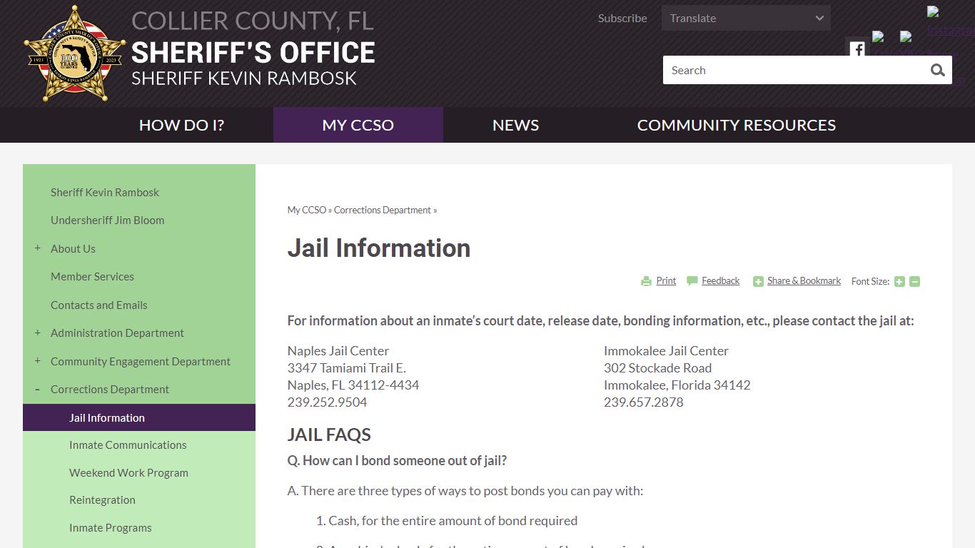 Jail Information | Collier County, FL Sheriff